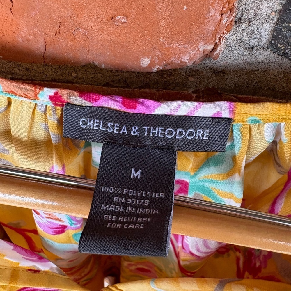Chelsea and Theodore Yellow Floral Flowy Tassle Top - Picture 3 of 5